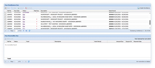 Contractor reviewing fringe remittance spreadsheets across multiple fund portals